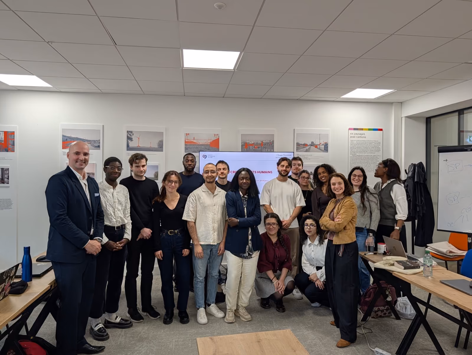 Thomas Gaultier with a cohort of sustainable development students at the end of a community mediation training session in Paris